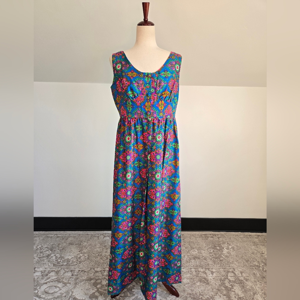 Shop Suey Hawaii Acrylic Barkcloth Dayglo Print Dress